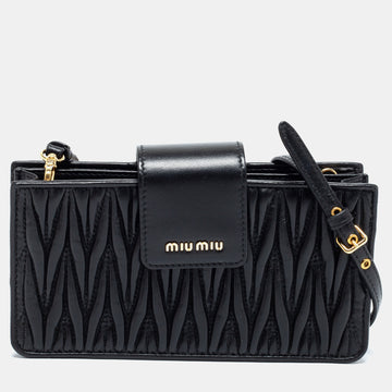 Miu Miu Black Matelasse Leather Phone Crossbody Bag