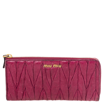 Miu Miu Pink Leather Matelasse Zip Around Wallet