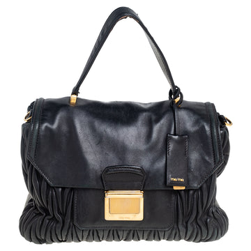 Miu Miu Black Matelasse Leather Push Lock Top Handle Bag