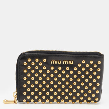 Miu Miu Black Leather Studded Zip Around Wallet