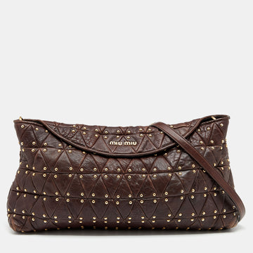 Miu Miu Dark Brown Leather Studded Crossbody Bag