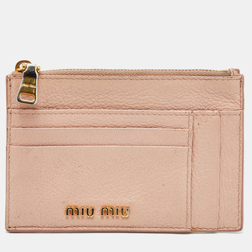 Miu Miu Beige Leather Zip Card Holder