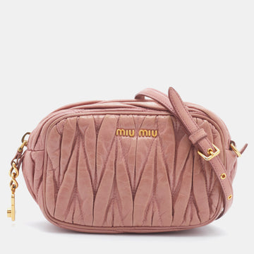 Miu Miu Dusty Pink Matelasse Leather Zipper Crossbody Bag