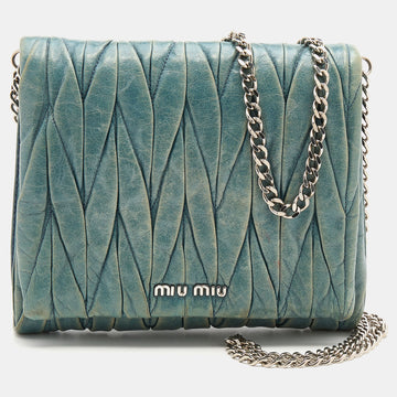 Miu Miu Blue Matelasse Leather Flap Crossbody Bag