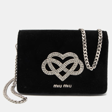 Miu Miu Black Velvet Embellished Shoulder Bag