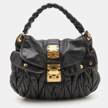 MIU MIU Black Matelasse Leather Coffer Bag