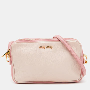 MIU MIU Two Tone Pink Madras Leather Double Zip Camera Bag