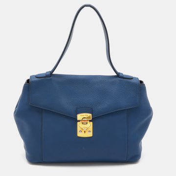 MIU MIU Blue Grained Leather Pushlock Top Handle Bag