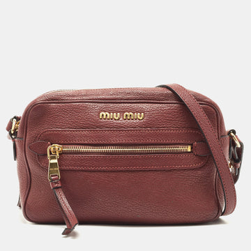 MIU MIU Burgundy Leather Double Zip Camera Crossbody Bag