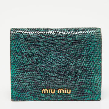 MIU MIU Green Karung Leather Flap Card Case