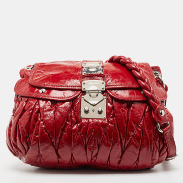 MIU MIU Red Matelasse Patent Leather Coffer Shoulder Bag