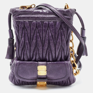MIU MIU Purple Matelasse Leather Drawstring Crossbody Bag