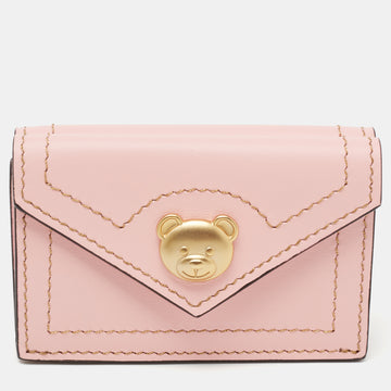 Moschino Pink Leather Teddy Trifold Wallet