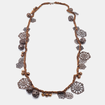 MOSCHINO Brown Braided Charm Detail Long Necklace
