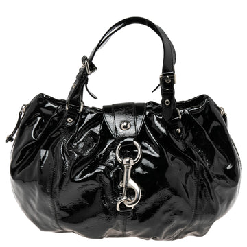 Moschino Black Pleated Patent Leather Flap Hobo