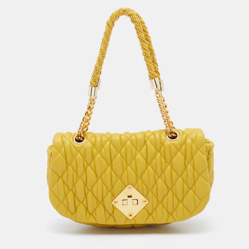 Moschino Mustard Yellow Quilted Leather Chain Flap Shoulder Bag