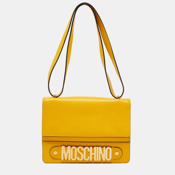 Moschino Yellow Leather Logo Shoulder Bag