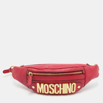 Moschino Red Leather Logo Belt Bag