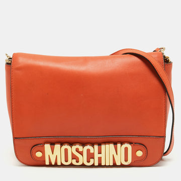 Moschino Orange Leather Limited Edition Logo Flap Crossbody Bag