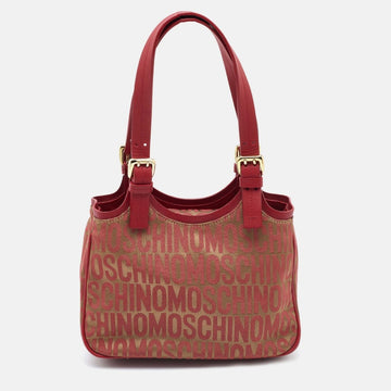Moschino Red/Beige Signature Canvas and Leather Bag