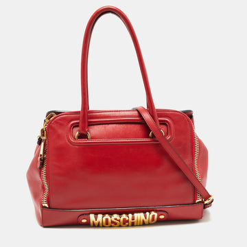 Moschino Red Leather Classic Logo Satchel