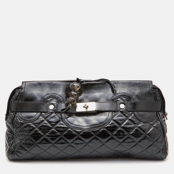 MOSCHINO Black Quilted Patent Leather Oversize Clutch