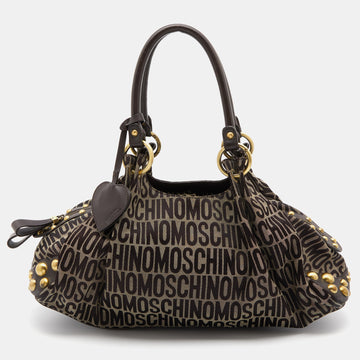 MOSCHINO Brown/Beige Monogram Canvas and Leather Satchel