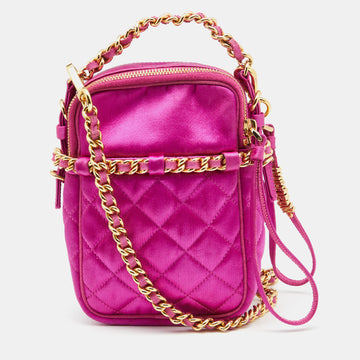 MOSCHINO Pink Quilted Satin Chain Detail Crossbody Bag