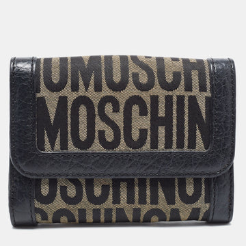 MOSCHINO Black Monogram Canvas and Leather French Flap Wallet