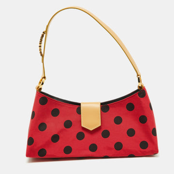 MOSCHINO Red/Black Canvas and Leather Polka Baguette Bag