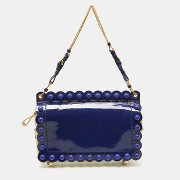 MOSCHINO Purple/White Patent and Leather Studded Flap Shoulder Bag