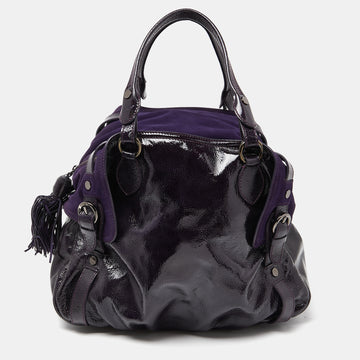 MOSCHINO Purple Patent Leather and Suede Satchel