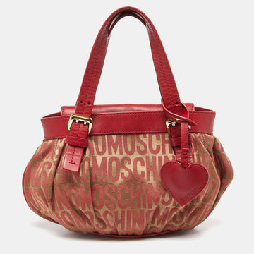 MOSCHINO Red Signature Canvasand Leather Heart Charm Hobo