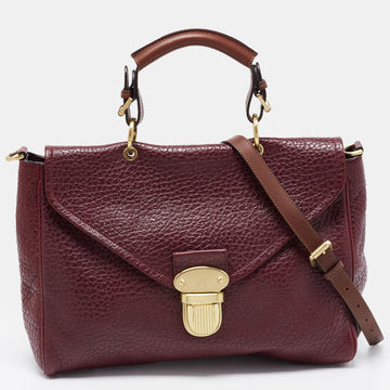 Mulberry Burgundy Grained Leather Polly Push Lock Top Handle Bag