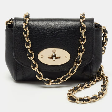 Mulberry Black Leather Mini Lily Chain Crossbody Bag