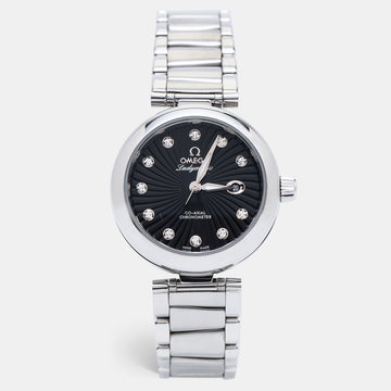 Omega Black Stainless Steel Diamond De Ville Ladymatic 425.30.34.20.51.001 Women's Wristwatch 34 mm