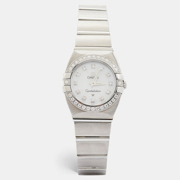 Omega MOP Diamonds Stainless Steel Constellation 123.15.24.60.05.001 Women's Wristwatch 24 mm