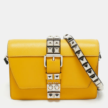 Prada Yellow/Black Saffiano Lux Leather Elektra Shoulder Bag