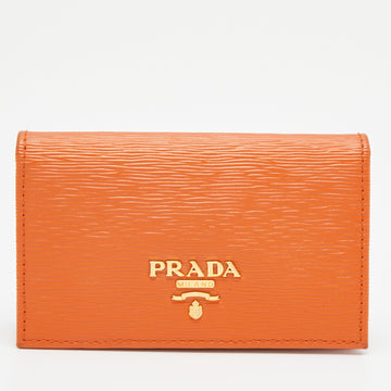Prada Orange Leather Flap Card Holder