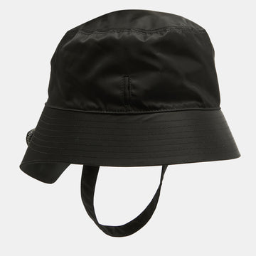 PRADA Black Re-Nylon Triangle Logo Detail String Bucket Hat XL
