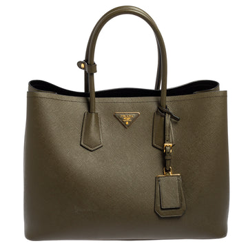 Prada Military Green Saffiano Cuir Leather Large Double Handle Tote