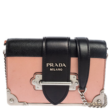 Prada Metallic Pink/Black Leather Cahier Shoulder Bag