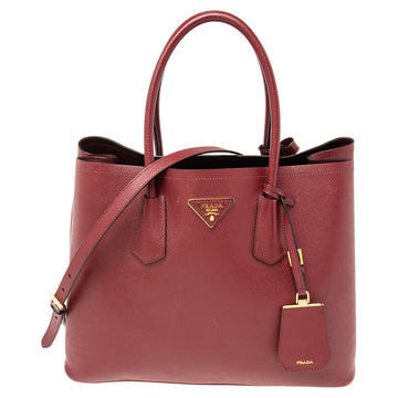 Prada Dark Red Saffiano Cuir Leather Large Double Handle Tote