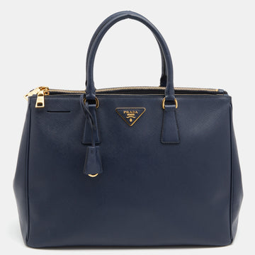 Prada Navy Blue Saffiano Leather Large Double Zip Tote
