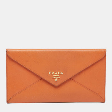 Prada Orange Saffiano Leather Envelope Wallet