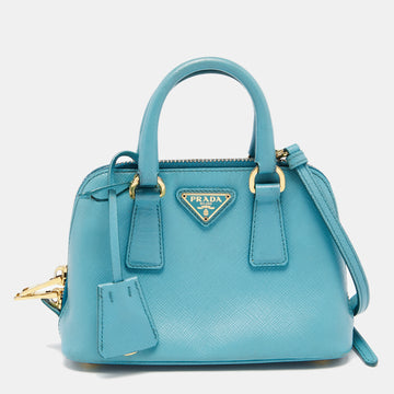 Prada Turquoise Saffiano Lux Leather Mini Promenade Crossbody Bag