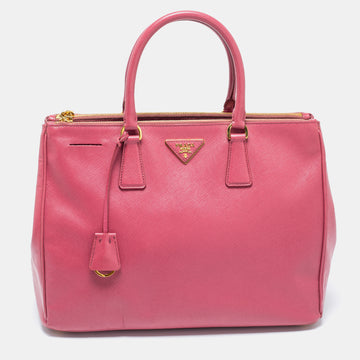 Prada Pink Saffiano Lux Leather Large Double Zip Tote