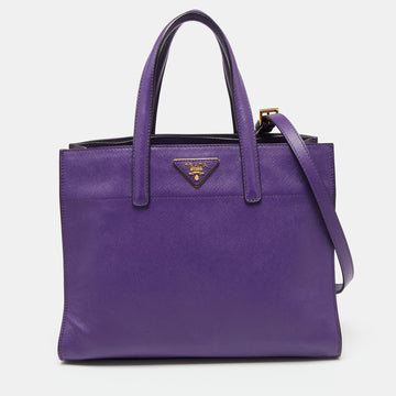 Prada Purple Saffiano Soft Leather Middle Zip Tote