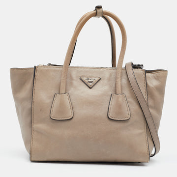 Prada Beige Glace Leather Twin Pocket Double Handle Tote