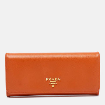 Prada Orange Saffiano Metal Leather Flap Continental Wallet